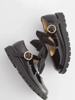 Black Wide Fit (G) Chunky Bow Mary Jane Shoes