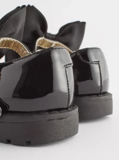 Black Wide Fit (G) Chunky Bow Mary Jane Shoes