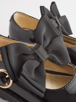 Black Wide Fit (G) Chunky Bow Mary Jane Shoes