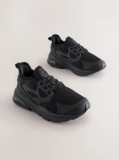 Black Wide Fit (G) Elastic Lace Trainers