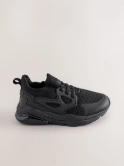 Black Wide Fit (G) Elastic Lace Trainers