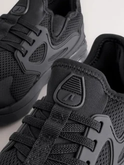 Black Wide Fit (G) Elastic Lace Trainers