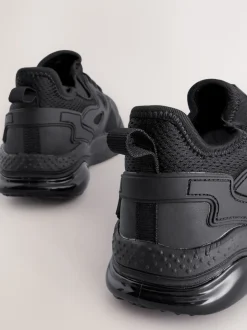 Black Wide Fit (G) Elastic Lace Trainers