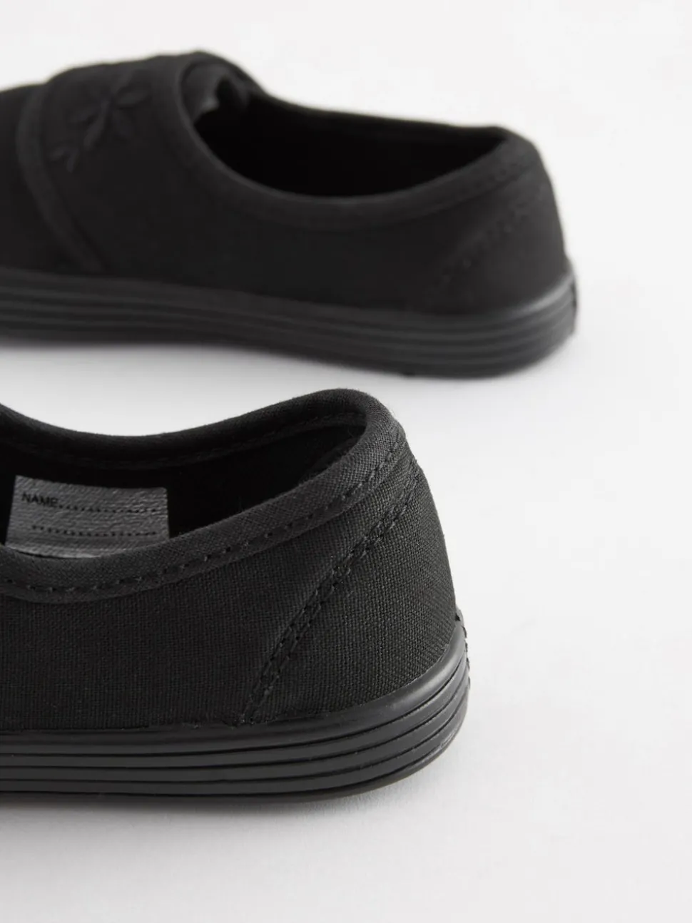 Black Wide Fit (G) Embroidered Strap School Plimsolls