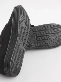 Black Wide Fit (G) Embroidered Strap School Plimsolls