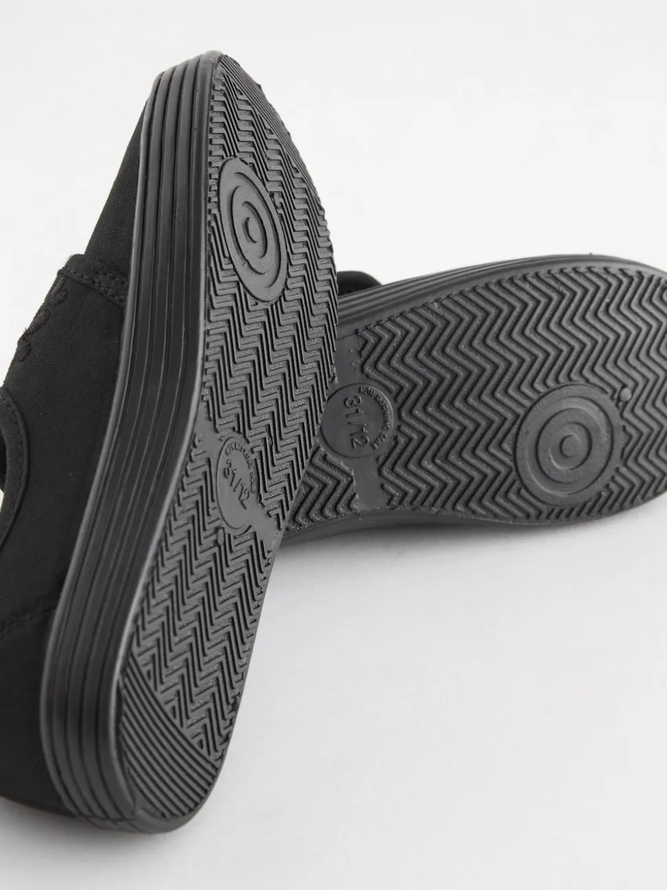 Black Wide Fit (G) Embroidered Strap School Plimsolls