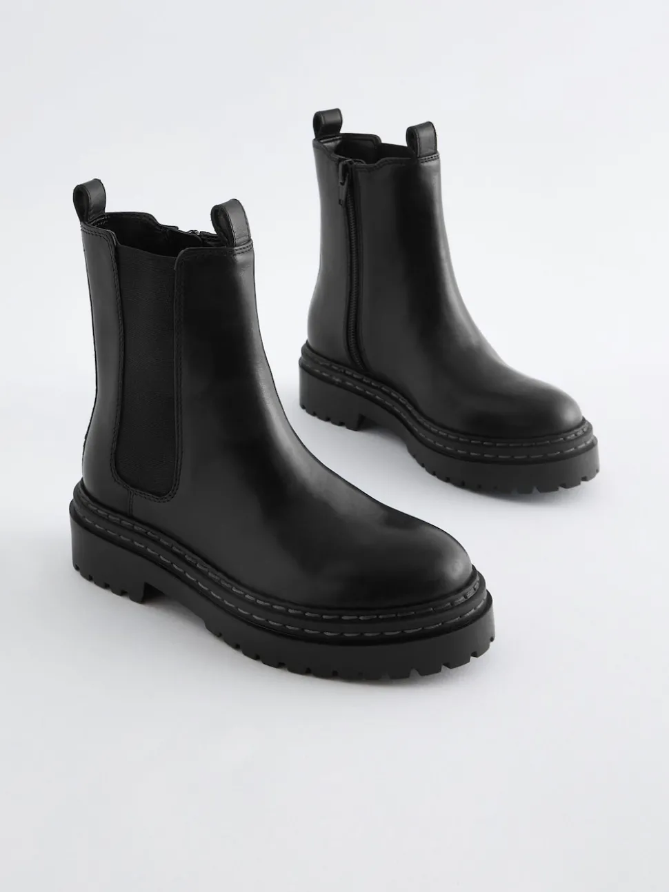 Black Wide Fit (G) Leather Chunky Chelsea Boots