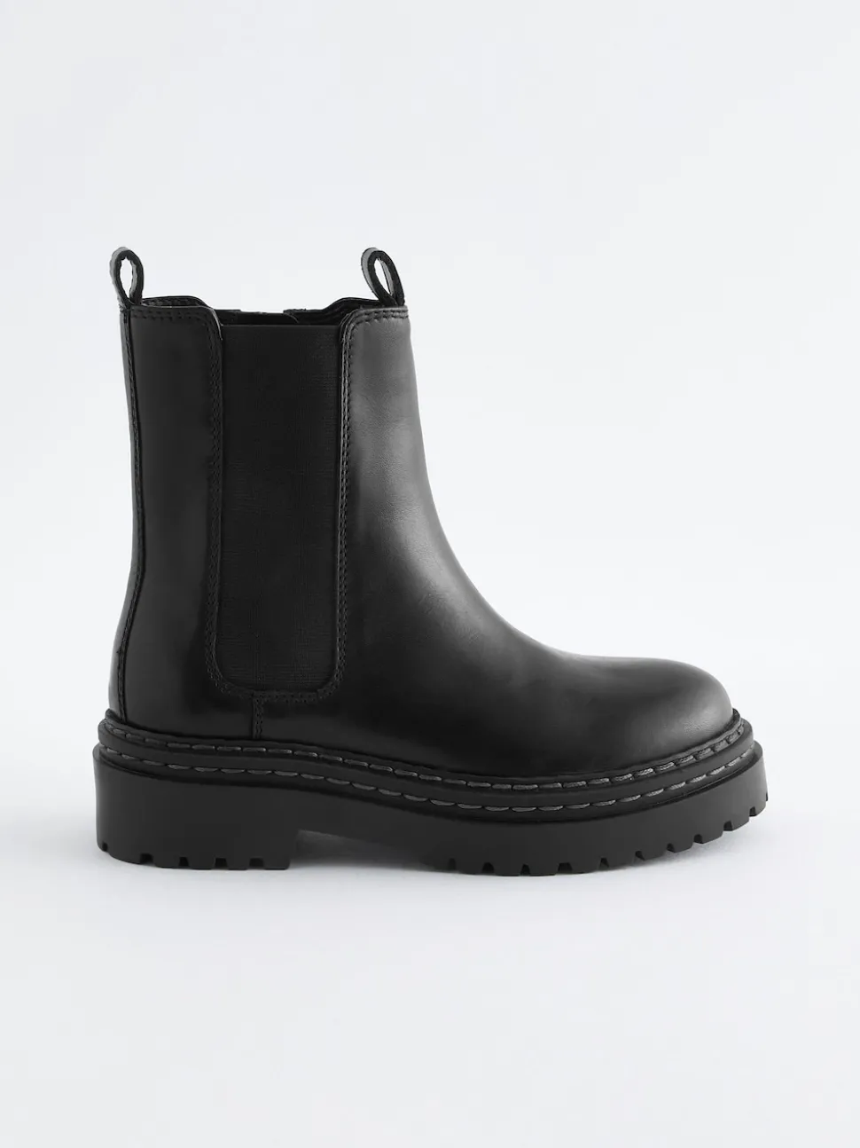 Black Wide Fit (G) Leather Chunky Chelsea Boots
