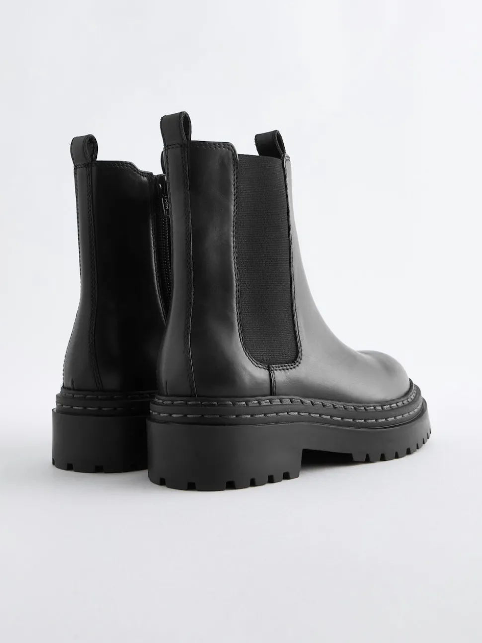 Black Wide Fit (G) Leather Chunky Chelsea Boots