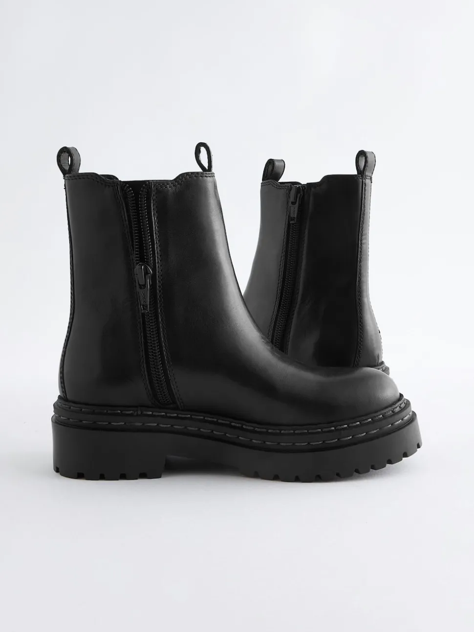 Black Wide Fit (G) Leather Chunky Chelsea Boots