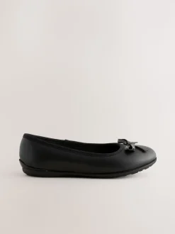 Black Wide Fit (G) Leather Ballerina School Shoes