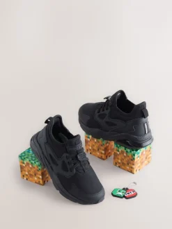 Black Wide Fit (G) Minecraft Elastic Lace School Trainers