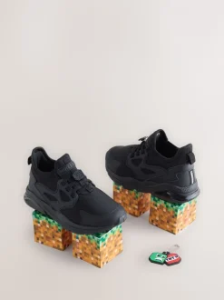 Black Wide Fit (G) Minecraft Elastic Lace School Trainers