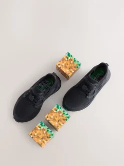 Black Wide Fit (G) Minecraft Elastic Lace School Trainers