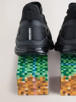 Black Wide Fit (G) Minecraft Elastic Lace School Trainers
