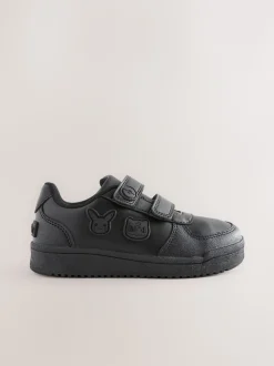 Black Wide Fit (G) Pokemon 2 Strap Touch Fastening School Shoes
