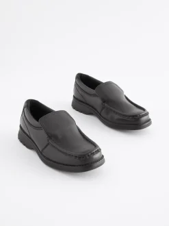Black Wide Fit (G) School Leather Loafer Shoes
