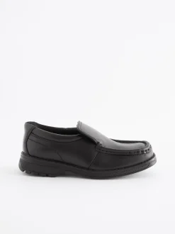 Black Wide Fit (G) School Leather Loafer Shoes