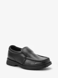 Black Wide Fit (G) School Leather Loafer Shoes