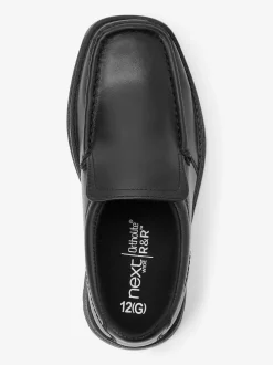 Black Wide Fit (G) School Leather Loafer Shoes