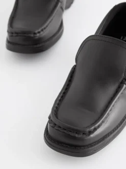 Black Wide Fit (G) School Leather Loafer Shoes