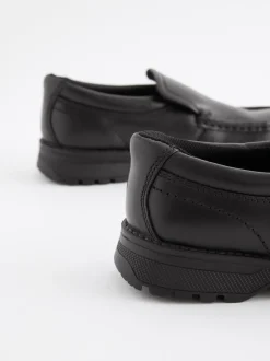 Black Wide Fit (G) School Leather Loafer Shoes