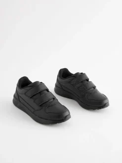 Black Wide Fit (G) Touch Fastening Leather School Shoes