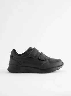 Black Wide Fit (G) Touch Fastening Leather School Shoes