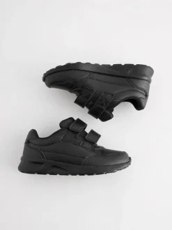 Black Wide Fit (G) Touch Fastening Leather School Shoes