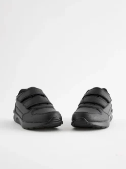 Black Wide Fit (G) Touch Fastening Leather School Shoes
