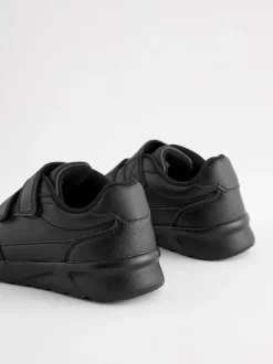 Black Wide Fit (G) Touch Fastening Leather School Shoes