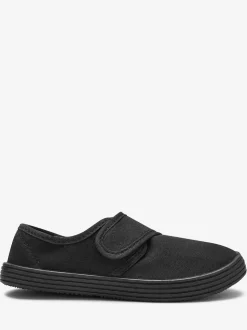 Black Wide Fit (G) Touch Fastening Plimsoll School Shoes