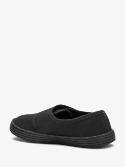 Black Wide Fit (G) Touch Fastening Plimsoll School Shoes