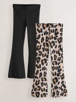 Black and Animal 2 Pack Rib Flare Leggings (3-16yrs)