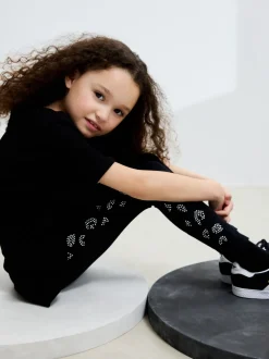 Black Animal Diamante Leggings (3-16yrs)