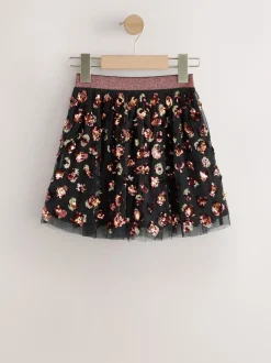 Black Animal Print Sequin Skirt (3-16yrs)