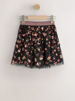 Black Animal Print Sequin Skirt (3-16yrs)