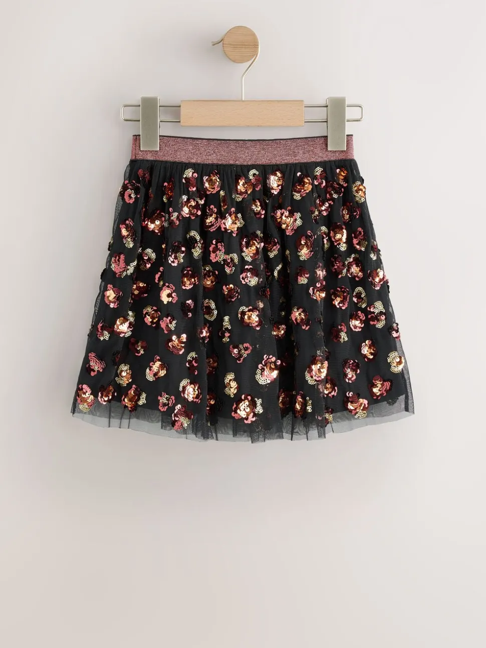 Black Animal Print Sequin Skirt (3-16yrs)