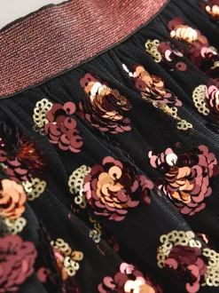 Black Animal Print Sequin Skirt (3-16yrs)