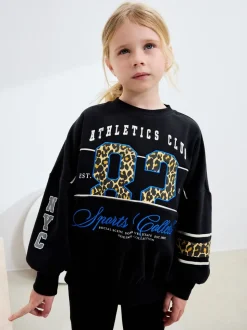 Black Animal Print Slogan Sweatshirt (3-16yrs)