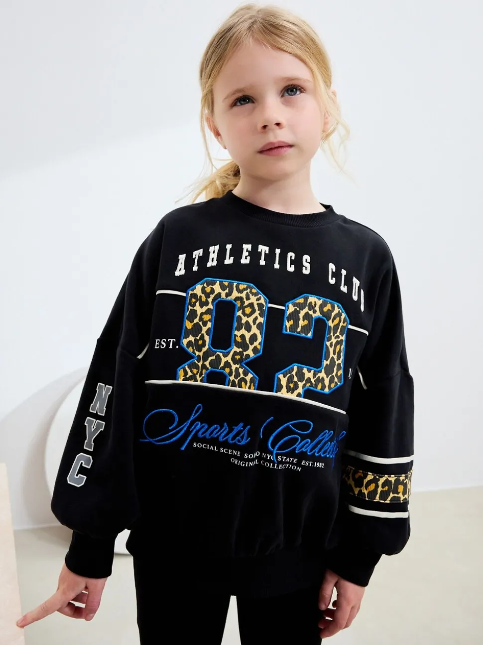 Black Animal Print Slogan Sweatshirt (3-16yrs)