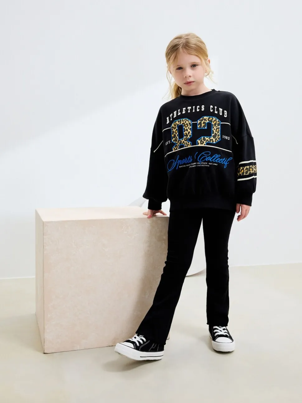 Black Animal Print Slogan Sweatshirt (3-16yrs)
