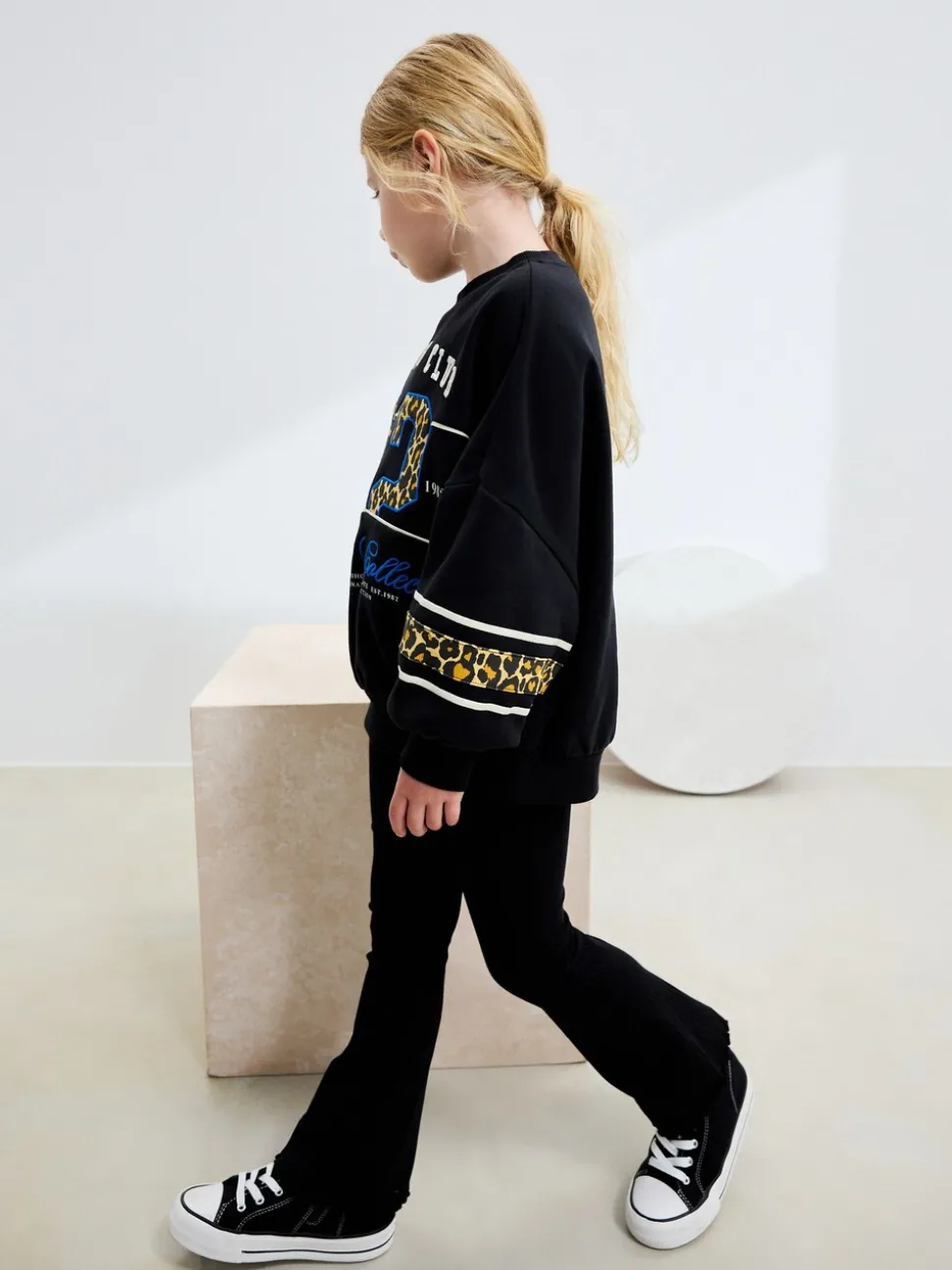 Black Animal Print Slogan Sweatshirt (3-16yrs)