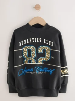 Black Animal Print Slogan Sweatshirt (3-16yrs)