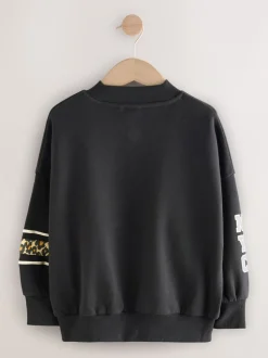 Black Animal Print Slogan Sweatshirt (3-16yrs)