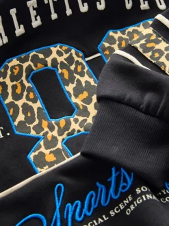 Black Animal Print Slogan Sweatshirt (3-16yrs)