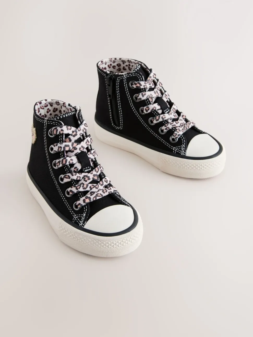Black/Animal Wide Fit (G) High Top Trainers