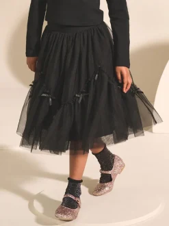 Black Bow Detail Mesh Skirt (3-16yrs)