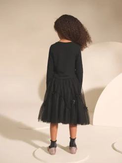 Black Bow Detail Mesh Skirt (3-16yrs)