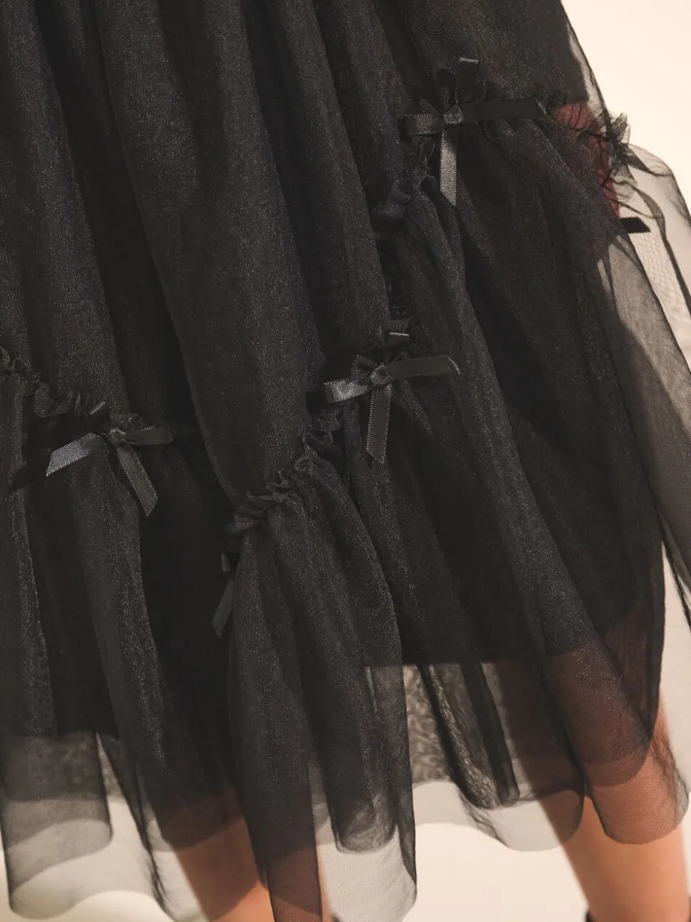 Black Bow Detail Mesh Skirt (3-16yrs)